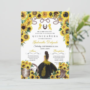 Invitation Fleurs de soleil jaunes Charro Quinceanera