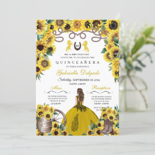 Invitation Fleurs de soleil jaunes Charro Quinceanera