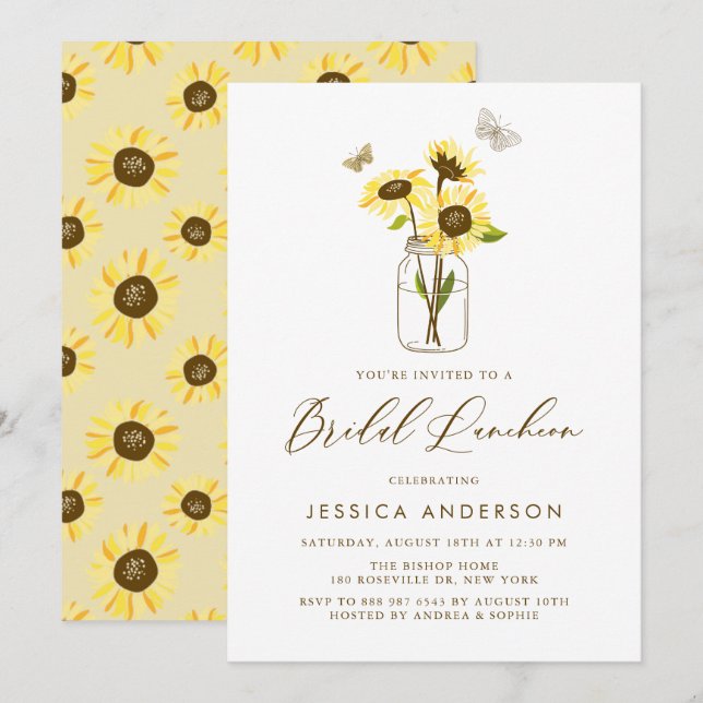 Invitation Fleurs de soleil jaunes dans la nuptiale de Mason  (Devant / Derrière)