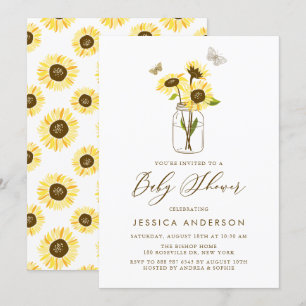 Invitation Fleurs de soleil jaunes dans le Baby shower Mason 