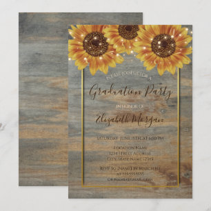 Invitation Fleurs de soleil, Lumières, Bois, Gold Frame Gradu