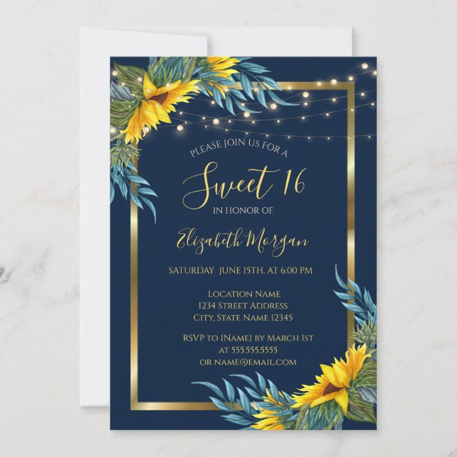 Invitation Fleurs de soleil, lumières, bois Texture douce 16 (Devant)