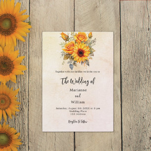 Invitation Fleurs de soleil mariages verdure rustique jaune l
