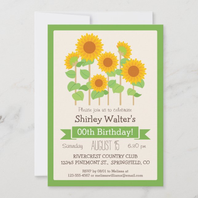 Invitation Fleurs de soleil mignonnes Floral Adulte fête d'an (Devant)