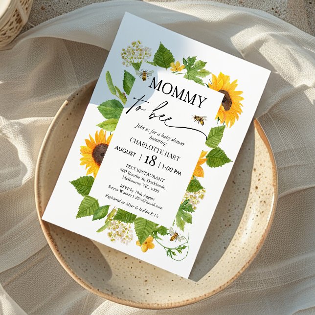 Invitation Fleurs de soleil modernes maman à être Baby shower (Sunflowers Bee Baby Shower Invitation, Mommy To Bee baby Shower Invite, Bee Themed Gender Neutral)