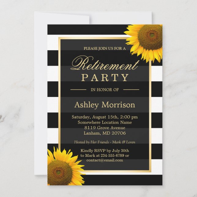 Invitation Fleurs de soleil rustiques Black Stripes Parti de  (Devant)
