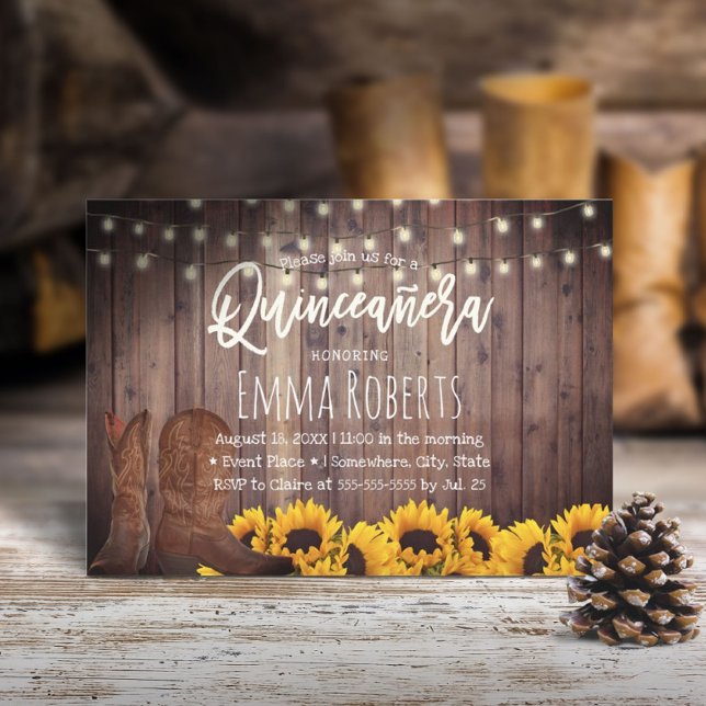 Invitation Fleurs de soleil rustiques Cowgirl Quinceanera Ann (Créateur téléchargé)