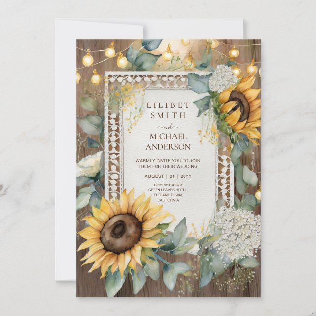Invitation Fleurs de soleil rustiques Ferme Jardin Mariage (Devant)