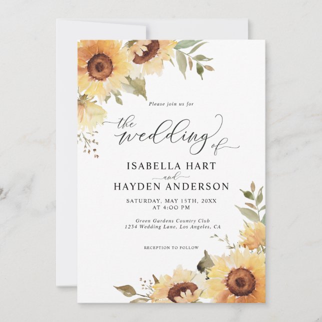 Invitation Fleurs de soleil rustiques Floral Verdure Boho Mar (Devant)