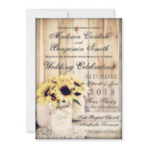Fleurs de soleil rustiques Mason Jar Mariage Invit