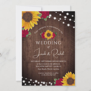 Invitation Fleurs de soleil rustiques Roses rouges Mariage