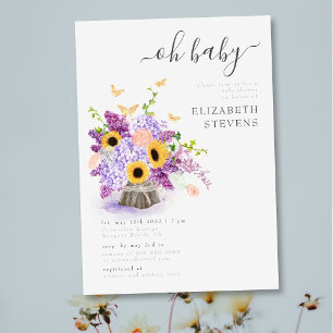 Invitation Fleurs de soleil vertes rustiques Baby shower neut