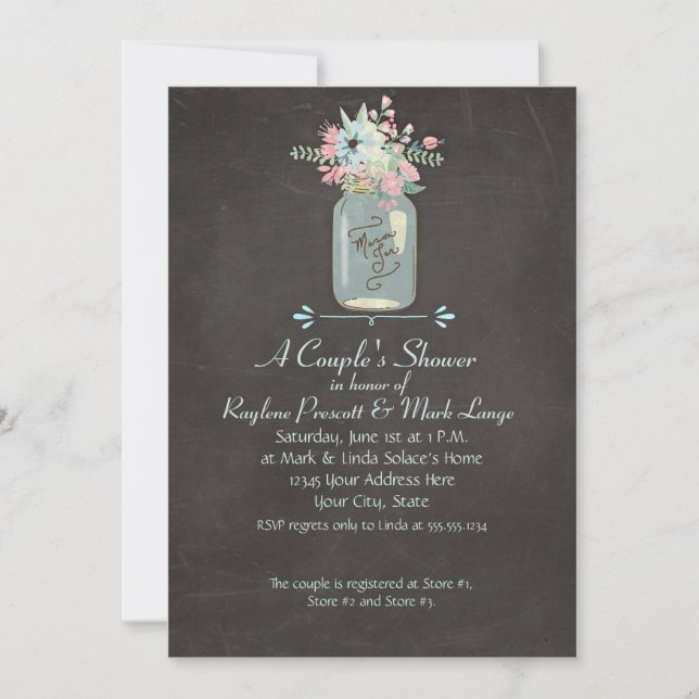 Invitation Fleurs de tableau noir Rustique Mason Jar Floral m (Devant)