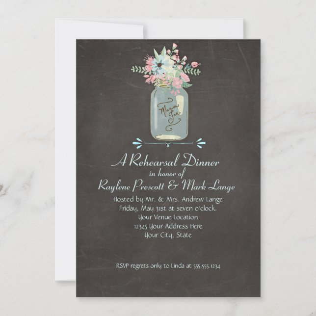 Invitation Fleurs de tableau noir Rustique Mason Jar Floral m (Devant)