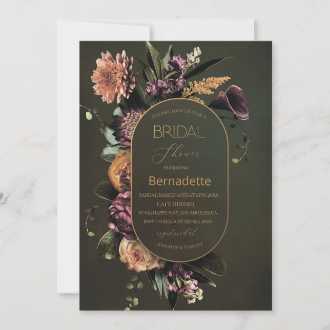 Invitation Fleurs de tapisserie aquarelle brillantes  or  Mar (Devant)