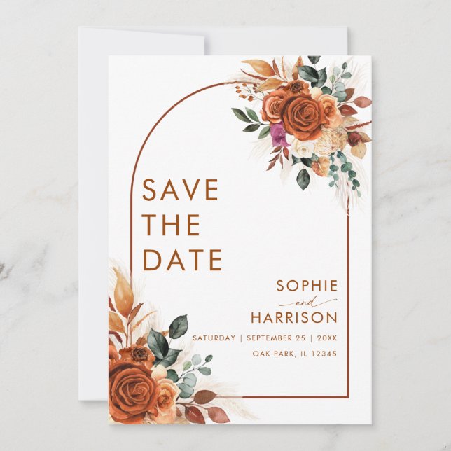 Invitation Fleurs De Terracotta Pampas Rouille Grasse Économi (Devant)