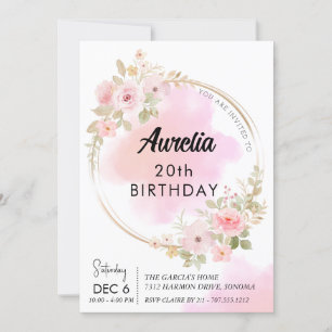 Invitation Fleurs de tourbe rose anniversaire
