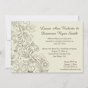 Invitation Fleurs de tourbillons esquissés marron sur mariage
