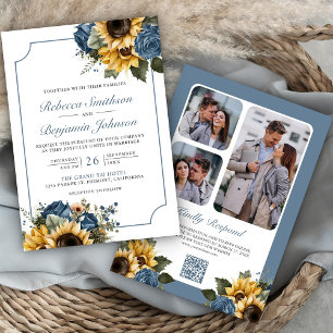 Invitation Fleurs de tournesols roses bleues poussiéreuses Co