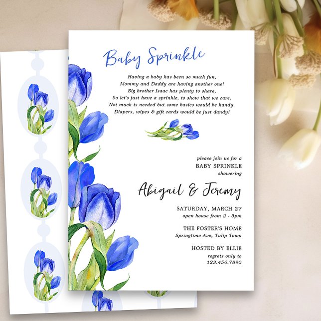 Invitation Fleurs de Tulipe Printemps 2e Enfant Bébé Sprinkle (Tulip Baby Sprinkle Invitation - perfect for spring or easter baby shower)