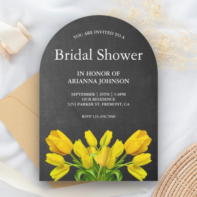 Invitation Fleurs de tulipes jaunes vives pour la fête prénup (Créateur téléchargé)