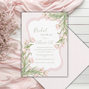 Invitation Fleurs de tulipes roses vintage à pois pour la dou