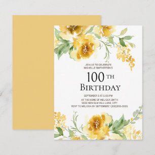 Invitation Fleurs de verdure aquarelle jaune 100e anniversair
