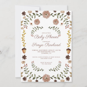 Invitation Fleurs de verdure automnale en forêt pour Baby Sho