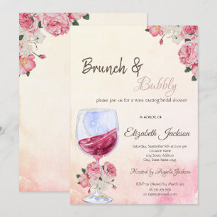 Invitation Fleurs de verre à vin aquarelle Baby Shower de mar