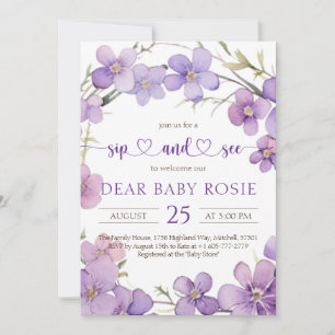 Invitation Fleurs de violet délicieuses printemps Sip bébé et