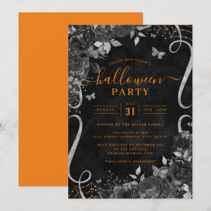 Invitation Fleurs défilantes Halloween Orange foncé Spooky