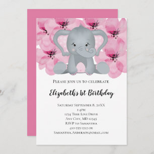 Invitation Fleurs d'éléphant rose bébé florale mignonne