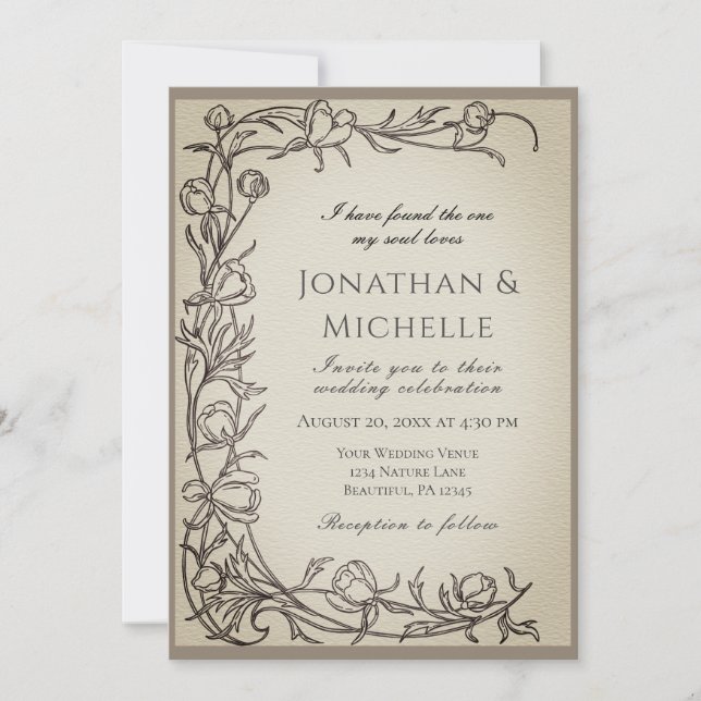 Invitation Fleurs Délicates à la main dessinées Mariage chrét (Devant)
