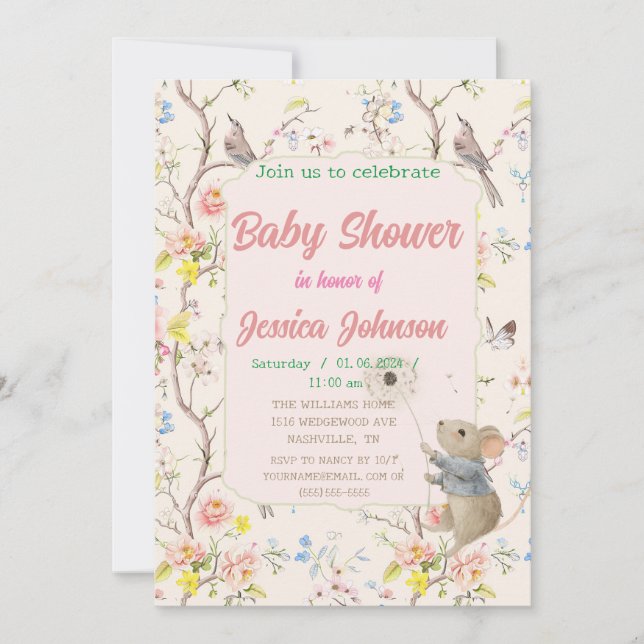 Invitation fleurs délicates et feuille à la chinoise (Devant)