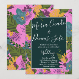 Invitation Fleurs dessinées à la main Mariage vert rose gras
