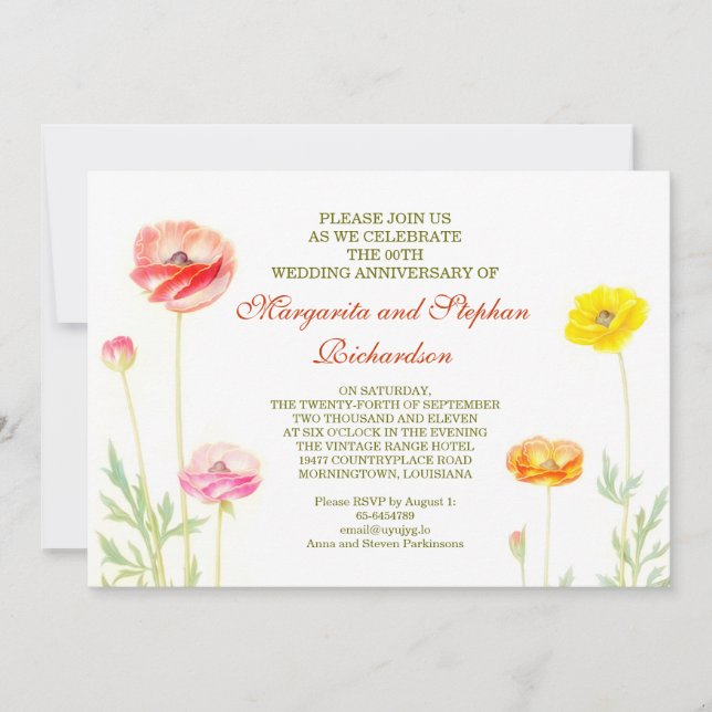 Invitation fleurs d'été jardin mariage anniversaire (Devant)