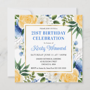 Invitation Fleurs d'été jaunes et bleues à l'aquarelle pour u