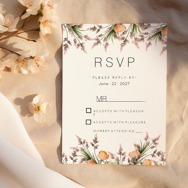 Invitation Fleurs d'été rose botanique RSVP (Botanical pink orange summer flowers RSVP )
