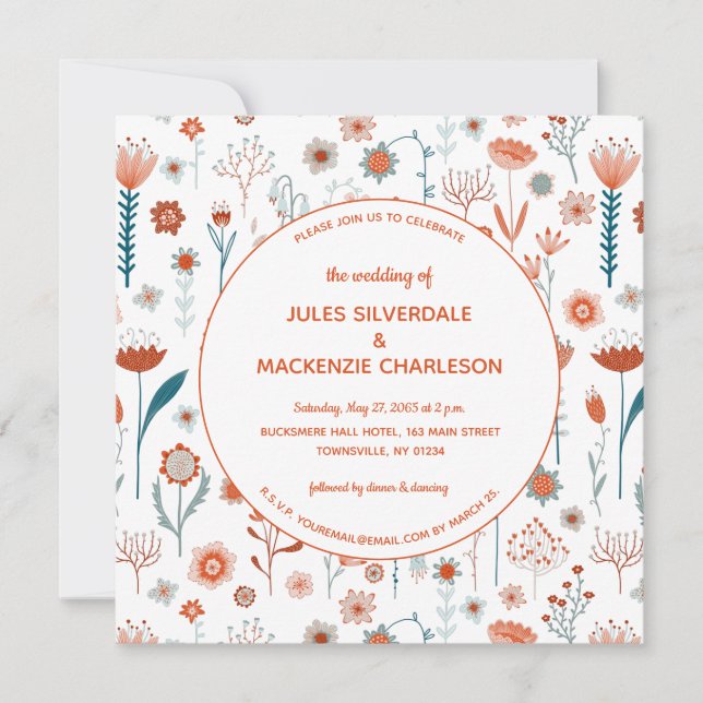 Invitation Fleurs d'été scandinaves Boho Mariage (Devant)