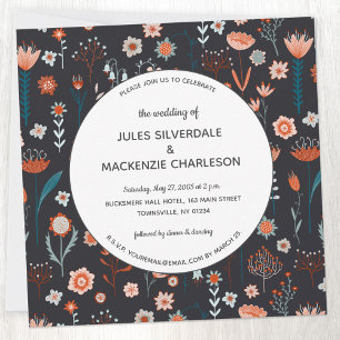Invitation Fleurs d'été scandinaves Mariage foncé