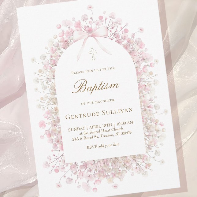 Invitation fleurs d'haleine rose blanche pour bébé Baptême (Créateur téléchargé)
