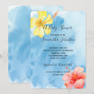 Invitation Fleurs d'Hibiscus tropicaux Baby shower d'aquarell