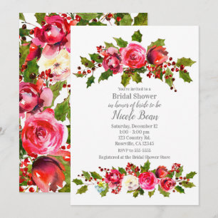 Invitation Fleurs d'hiver Baies de houx Mariage Fête de fianç