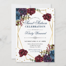 Invitation Fleurs d'hiver rouges et bleues et cadre doux 16