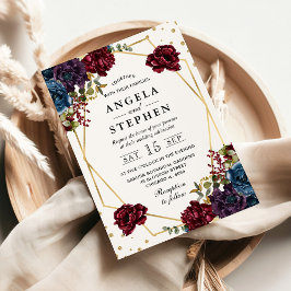 Invitation Fleurs d'hiver rouges et bleues Mariage de cadre d