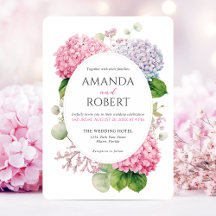 Fleurs d'hortensia rose aquarelle ovale mariage