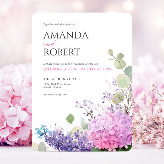 Invitation Fleurs d'hydrangea rose aquarelle Mariage élégant