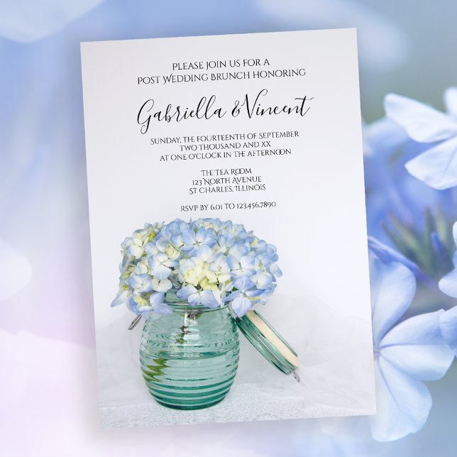 Invitation Fleurs d'Hydrangée bleue dans Jar Post Mariage Bru (Créateur téléchargé)