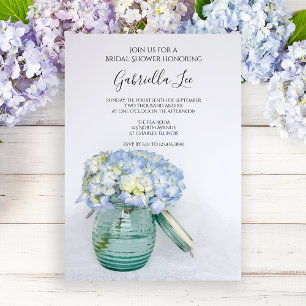 Invitation Fleurs d'Hydrangée bleue dans la Fête des mariées 