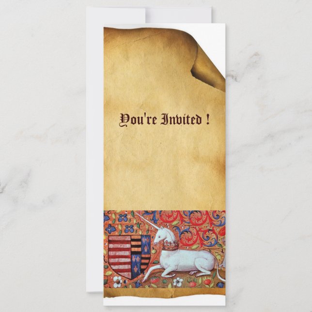 INVITATION FLEURS D'IMAGINAIRE MÉDIÉVAL UNICORN, PARCHEMENT F (Devant)